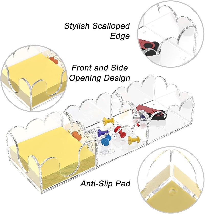 YAGELI Magnetic 3-in-1 Acrylic Sticky Note Holder Dispenser | Modern Desktop Organizer for 3x3 Post It Notes & Memo Pads with Non-Slip Base | for Productive Workspace at Office, Home or School | Clear - Image 2